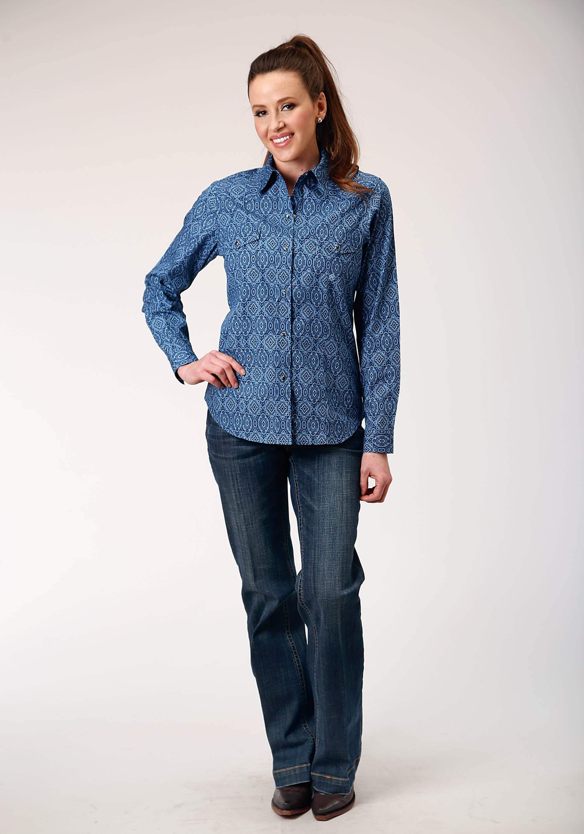 Roper Womens Long Sleeve Snap Medallion Paisley Western Shirt - Roper - Flyclothing LLC