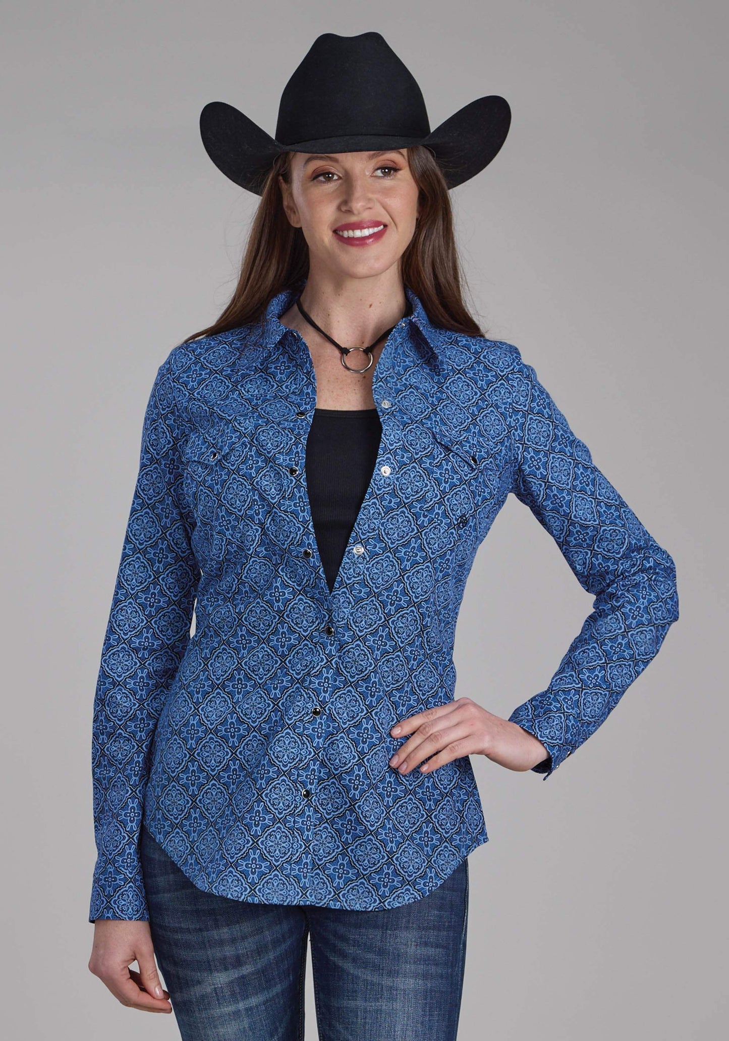 Roper Womens Saphire Ornamental Long Sleeve Snap Western Shirt - Roper - Flyclothing LLC
