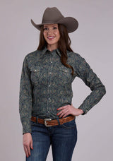 Roper Womens Long Sleeve Snap Forest Paisley Western Shirt - Roper - Flyclothing LLC