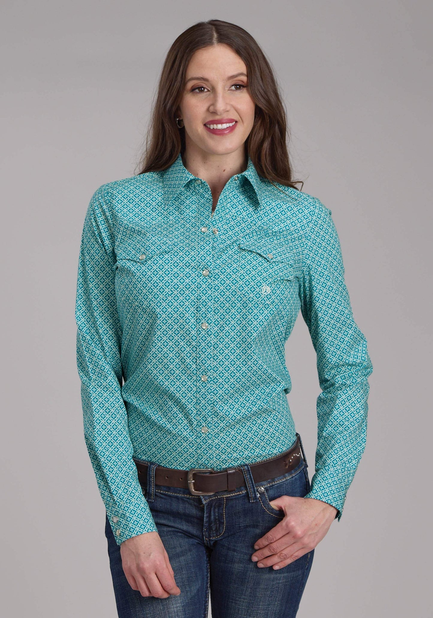 Roper Womens Stretch Four Point Foulard - Turq Long Sleeve Snap Western Shirt - Roper - Flyclothing LLC