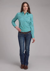 Roper Womens Stretch Four Point Foulard - Turq Long Sleeve Snap Western Shirt - Roper - Flyclothing LLC