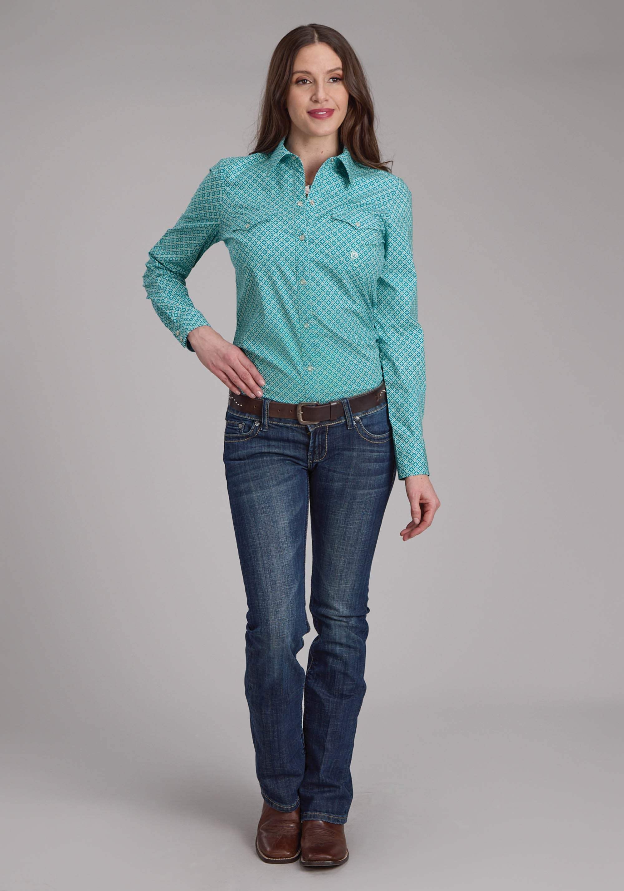 Roper Womens Stretch Four Point Foulard - Turq Long Sleeve Snap Western Shirt - Roper - Flyclothing LLC