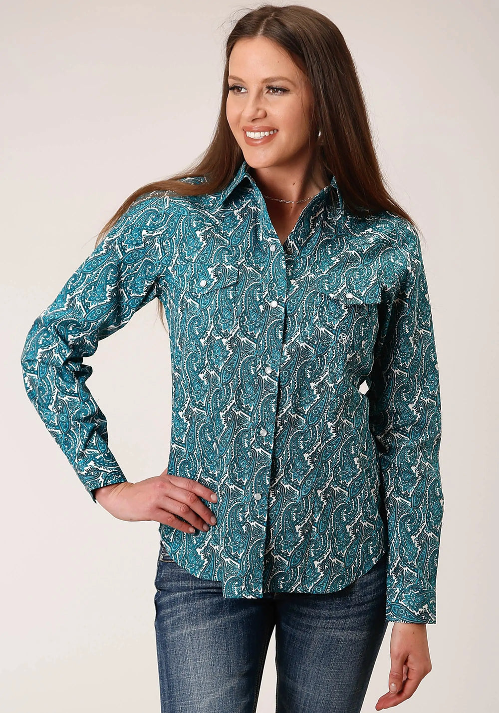Roper Womens Long Sleeve Snap Upstream Paisley Western Shirt - Roper