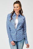 Roper Womens Long Sleeve Snap Blue Skies Tie Print Western Shirt - Roper