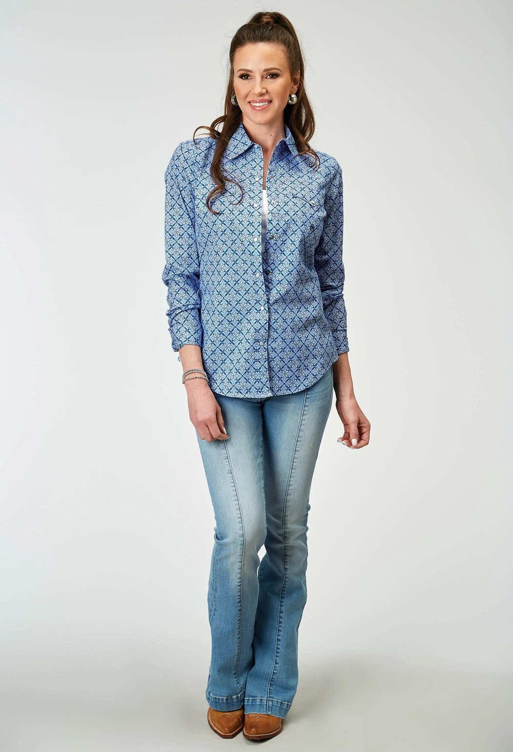 Roper Womens Long Sleeve Snap Blue Skies Tie Print Western Shirt - Roper - Flyclothing LLC