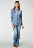 Roper Womens Long Sleeve Snap Blue Skies Tie Print Western Shirt - Roper