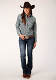 Roper Womens Long Sleeve Snap Turquoise Mine Paisley Western Shirt - Roper