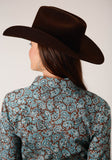 Roper Womens Long Sleeve Snap Turquoise Mine Paisley Western Shirt - Roper