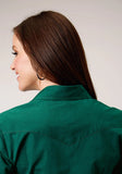 Roper Womens Long Sleeve Snap Black Fill Solid Green Western Shirt - Roper
