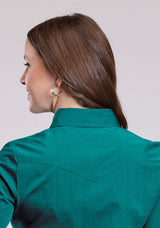 Womens Roper Solid Black Fill Teal Long Sleeve Snap Shirt - Roper - Flyclothing LLC