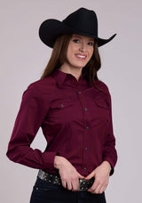 Roper Womens Long Sleeve Snap Black Fill - Wine Western Shirt - Roper - Flyclothing LLC