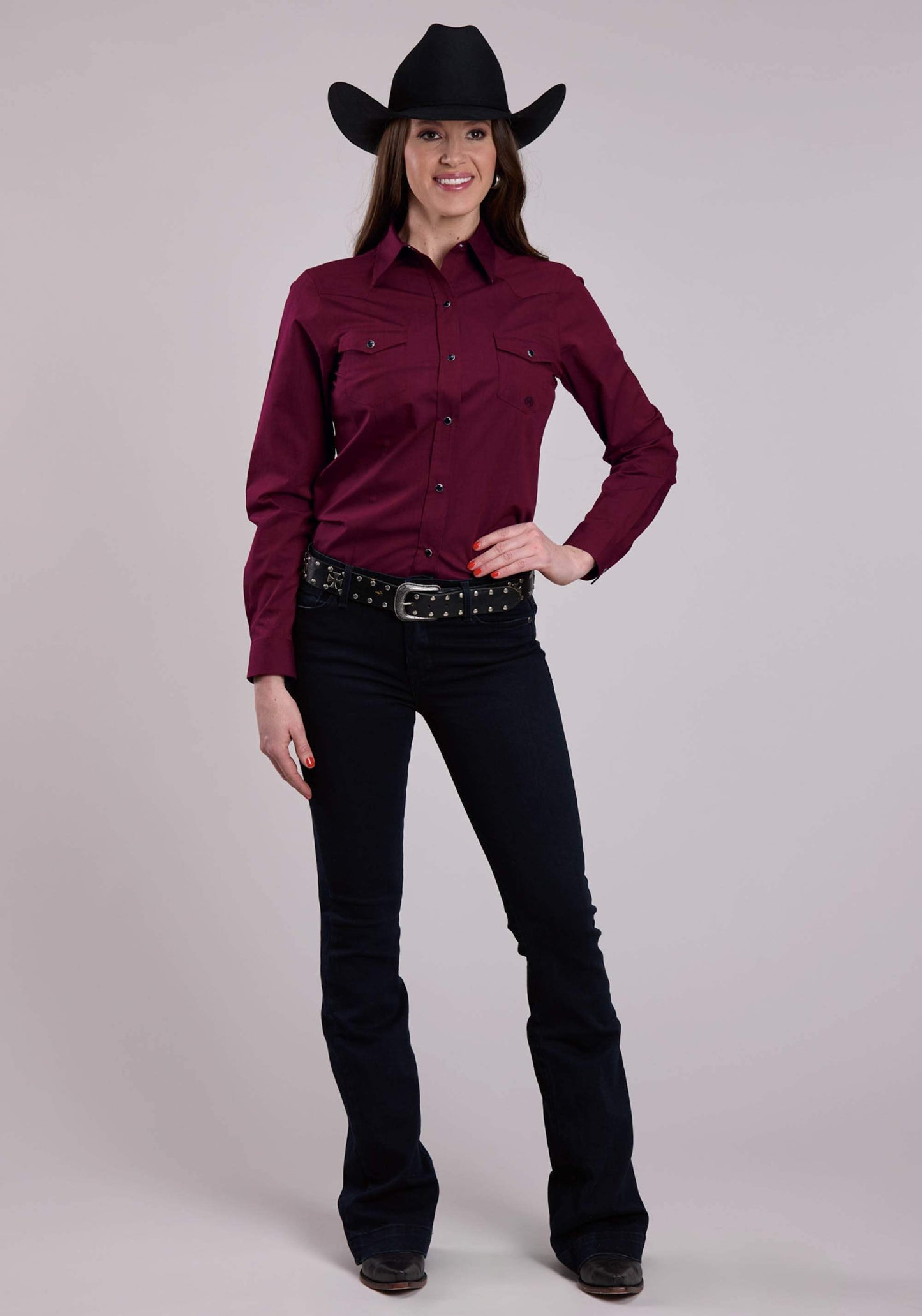 Roper Womens Long Sleeve Snap Black Fill - Wine Western Shirt - Roper - Flyclothing LLC