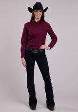 Roper Womens Long Sleeve Snap Black Fill - Wine Western Shirt - Roper - Flyclothing LLC