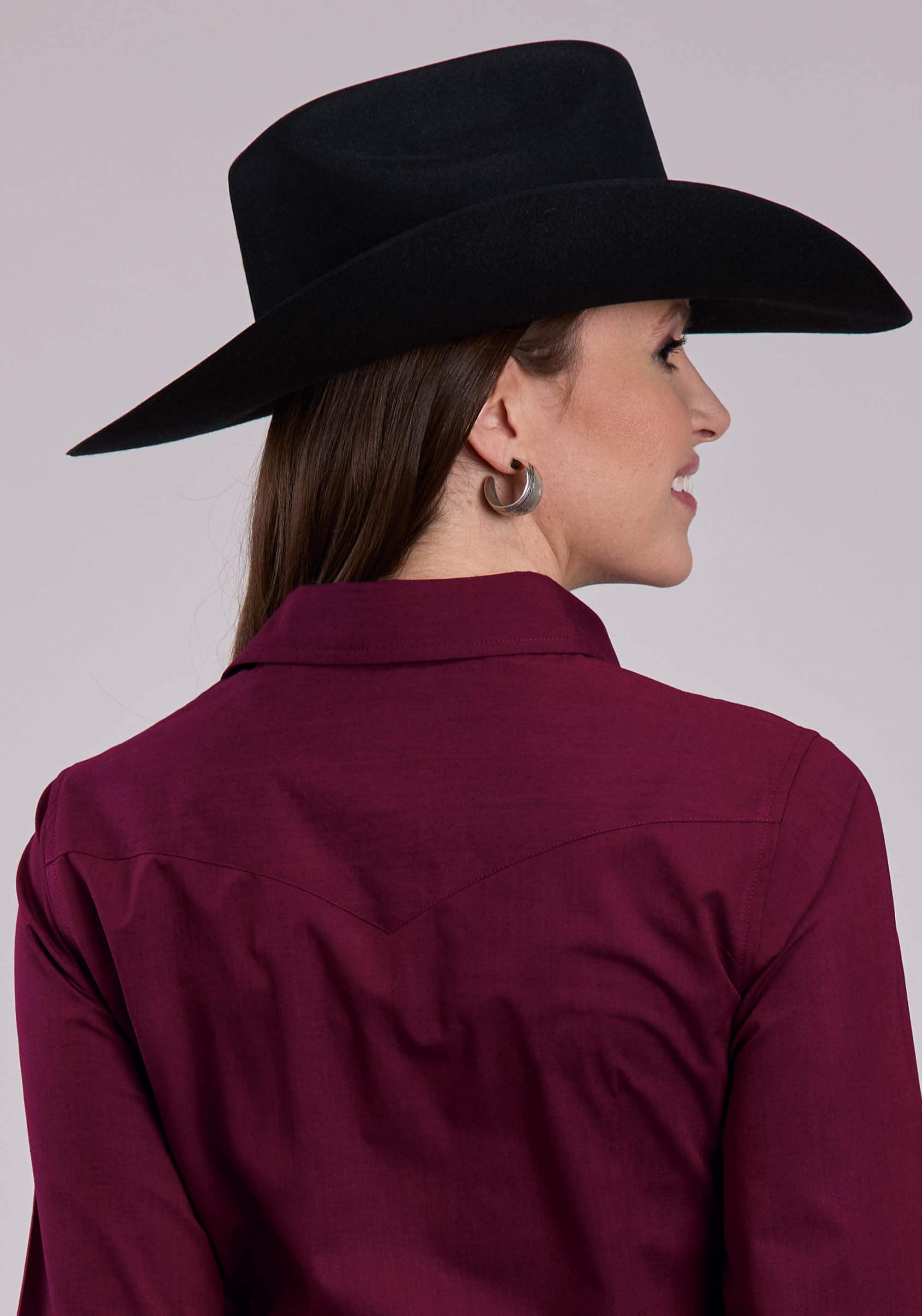 Roper Womens Long Sleeve Snap Black Fill - Wine Western Shirt - Roper - Flyclothing LLC