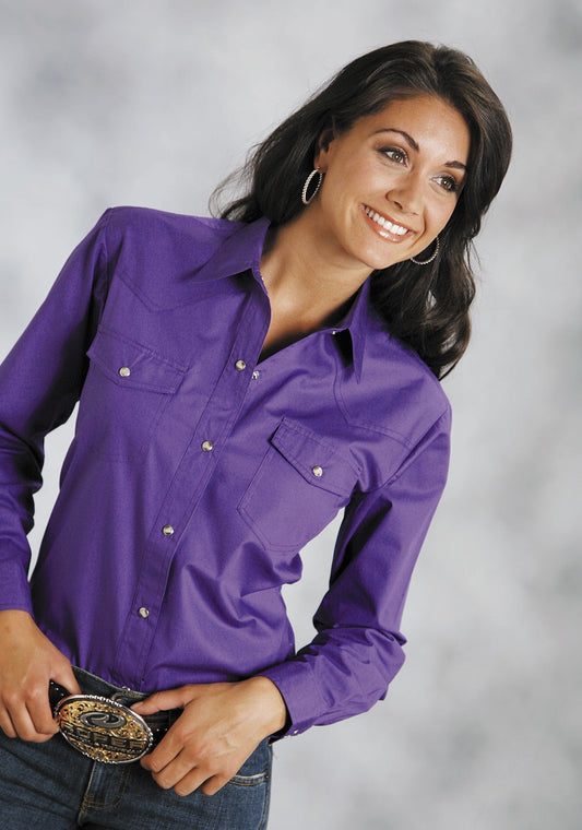 Roper Womens Purple Solid Long Sleeve Western Snap Shirt - Roper