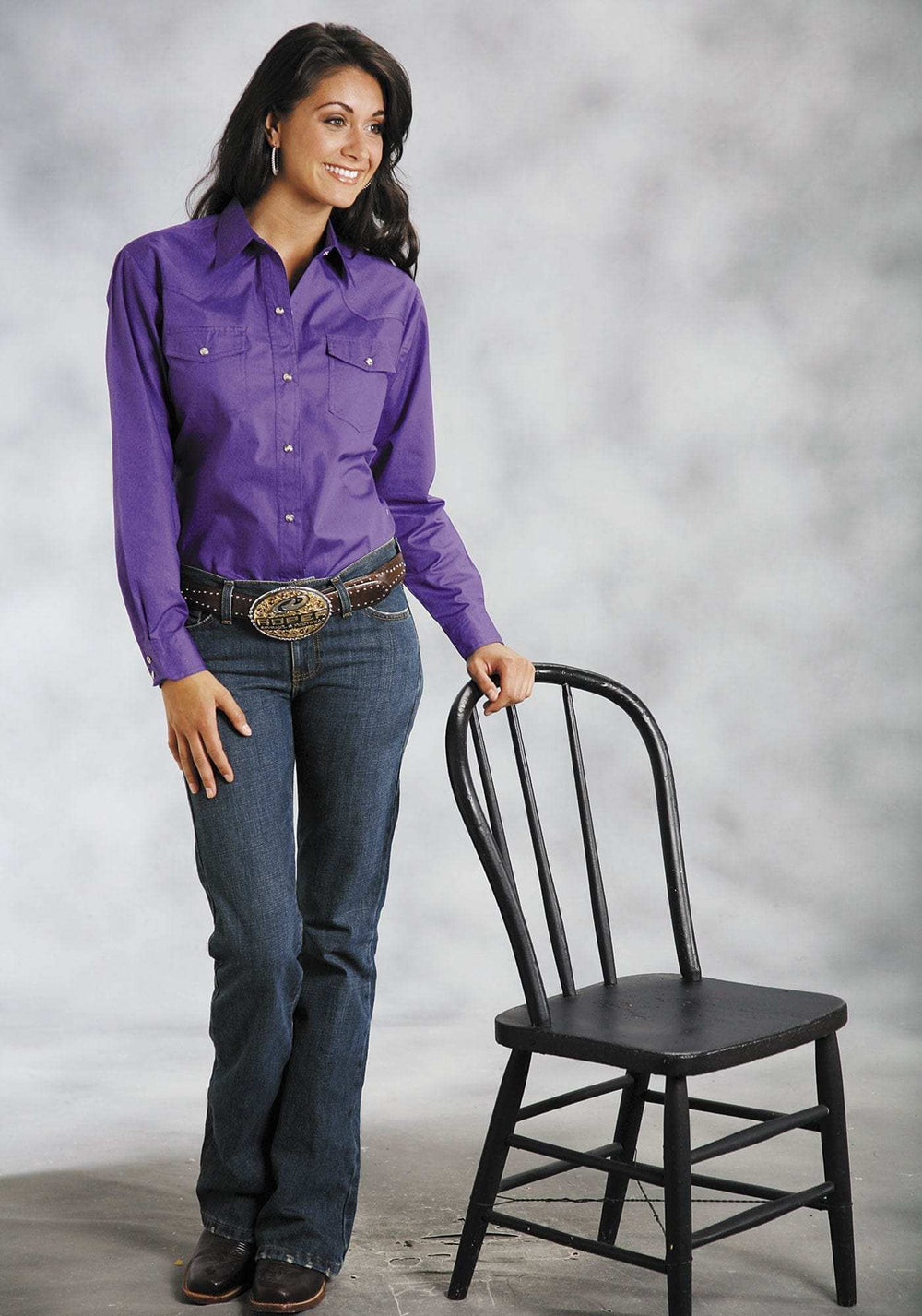 Roper Womens Purple Solid Long Sleeve Western Snap Shirt - Roper - Flyclothing LLC