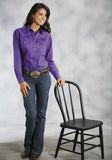 Roper Womens Purple Solid Long Sleeve Western Snap Shirt - Roper