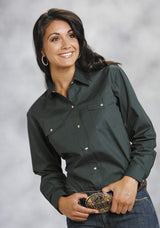 Roper Womens Green Solid Long Sleeve Western Snap Shirt - Roper - Flyclothing LLC
