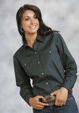 Roper Womens Green Solid Long Sleeve Western Snap Shirt - Roper