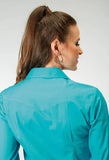 Roper Womens Long Sleeve Snap Solid Poplin Stretch Turquoise Western Shirt - Roper