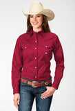 Roper Womens Long Sleeve Snap Solid Poplin Stretch Red Western Shirt - Roper