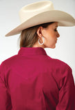 Roper Womens Long Sleeve Snap Solid Poplin Stretch Red Western Shirt - Roper