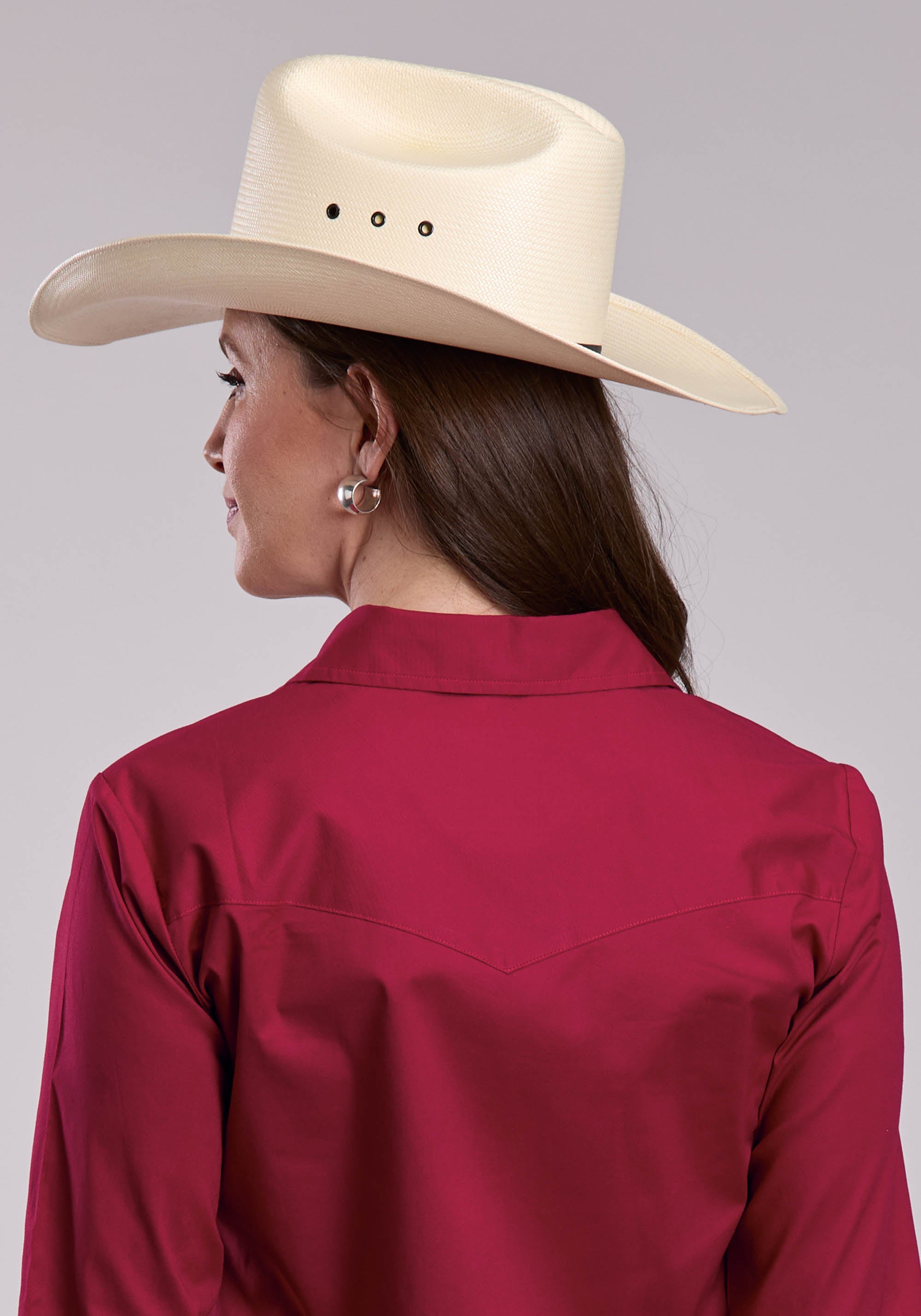 Womens Roper Solid Stretch Poplin Red Long Sleeve Snap Shirt