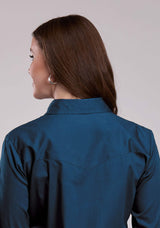 Womens Roper Solid Stretch Poplin Navy Long Sleeve Snap Shirt - Roper - Flyclothing LLC