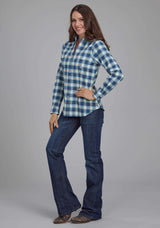 Roper Womens Stretc Plaid - Blue Long Sleeve Snap Western Shirt - Roper - Flyclothing LLC