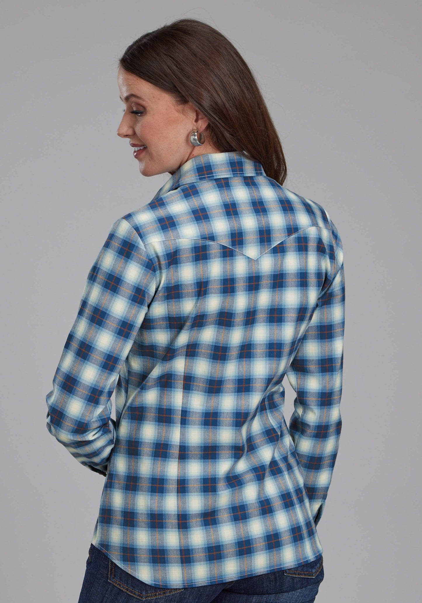 Roper Womens Stretc Plaid - Blue Long Sleeve Snap Western Shirt - Roper - Flyclothing LLC