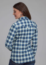 Roper Womens Stretc Plaid - Blue Long Sleeve Snap Western Shirt - Roper - Flyclothing LLC