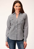 Roper Womens Long Sleeve Button Diamond Star Geo  Grey Western Shirt - Roper