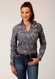 Roper Womens Long Sleeve Button Royal Paisley Western Shirt - Roper