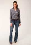 Roper Womens Long Sleeve Button Royal Paisley Western Shirt - Roper