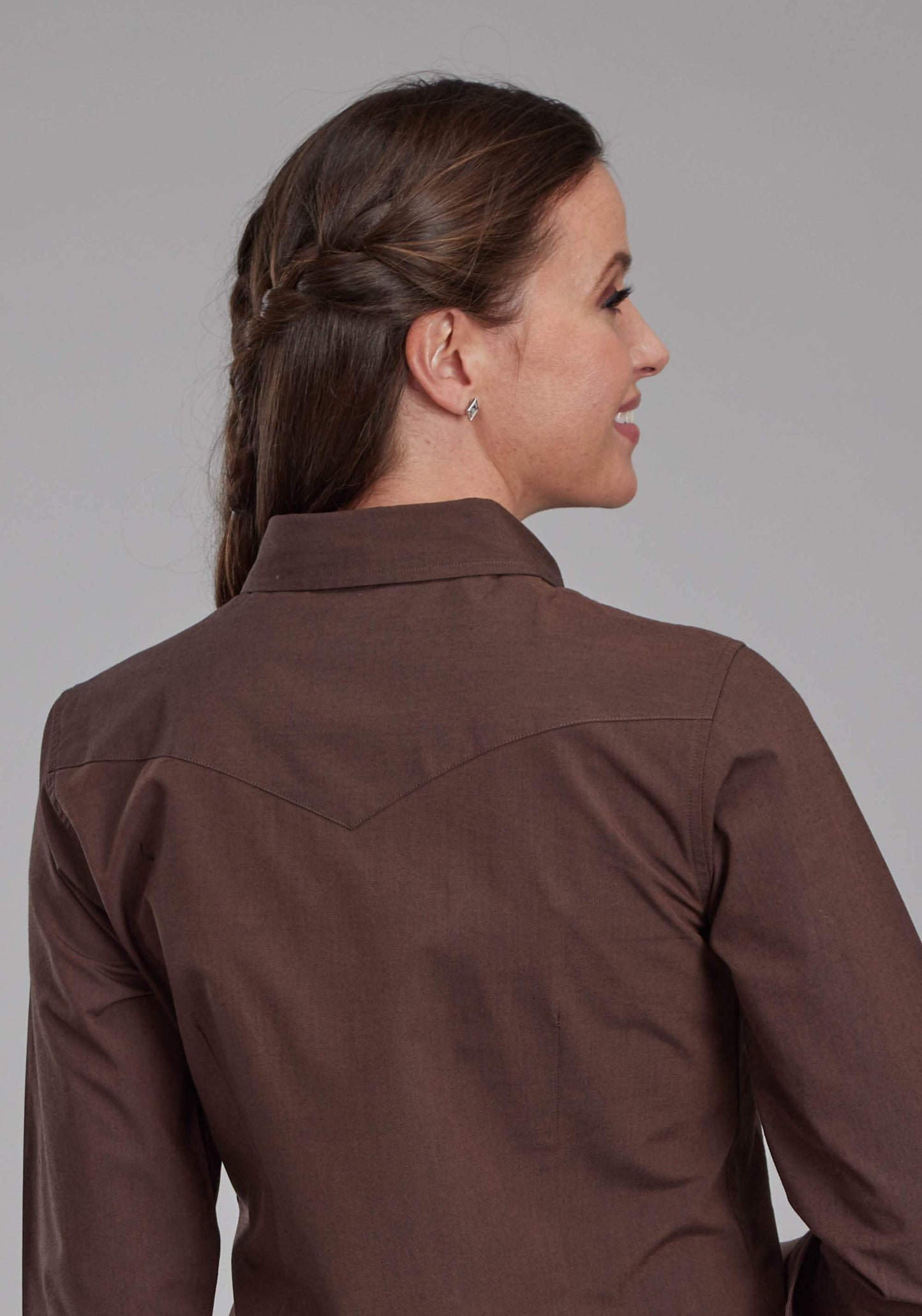 Roper Womens Solid Black Fill Poplin - Brown Long Sleeve Button Western Shirt - Roper - Flyclothing LLC