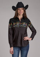 Roper Womens Scribble Bullriders Border Scenic Long Sleeve Snap Wester