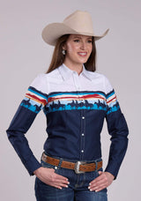 Womens Roper Sunset Border Long Sleeve Snap Shirt - Roper - Flyclothing LLC