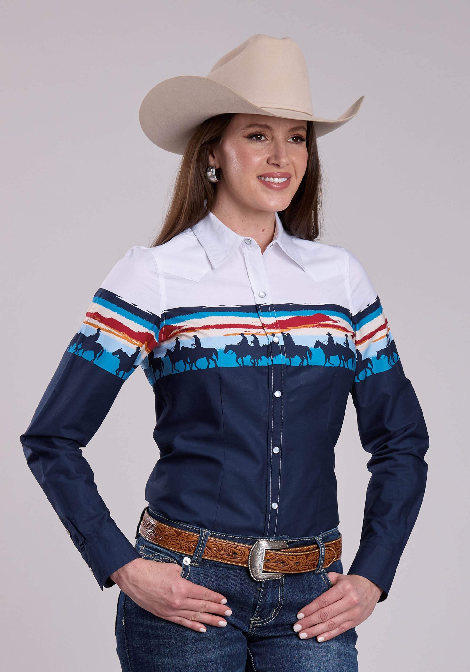 Womens Roper Sunset Border Long Sleeve Snap Shirt - Roper - Flyclothing LLC