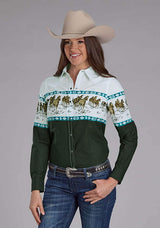 Roper Womens Running Horse Border Long Sleeve Snap Western Shirt - Roper - Flyclothing LLC