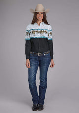 Roper Womens Running Horse Border Long Sleeve Snap Western Shirt - Roper - Flyclothing LLC