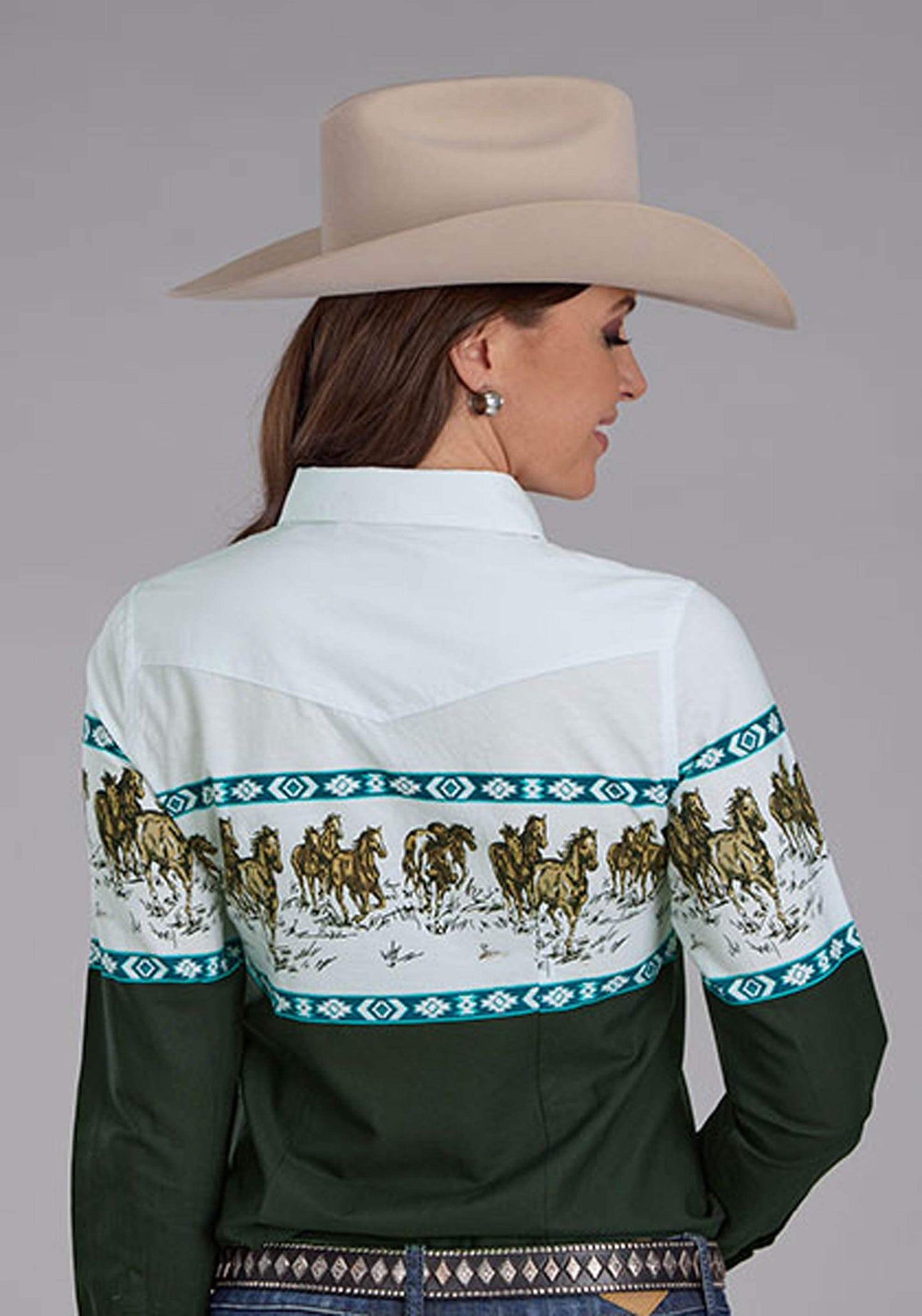Roper Womens Running Horse Border Long Sleeve Snap Western Shirt - Roper - Flyclothing LLC