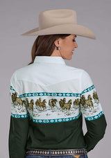 Roper Womens Running Horse Border Long Sleeve Snap Western Shirt - Roper - Flyclothing LLC