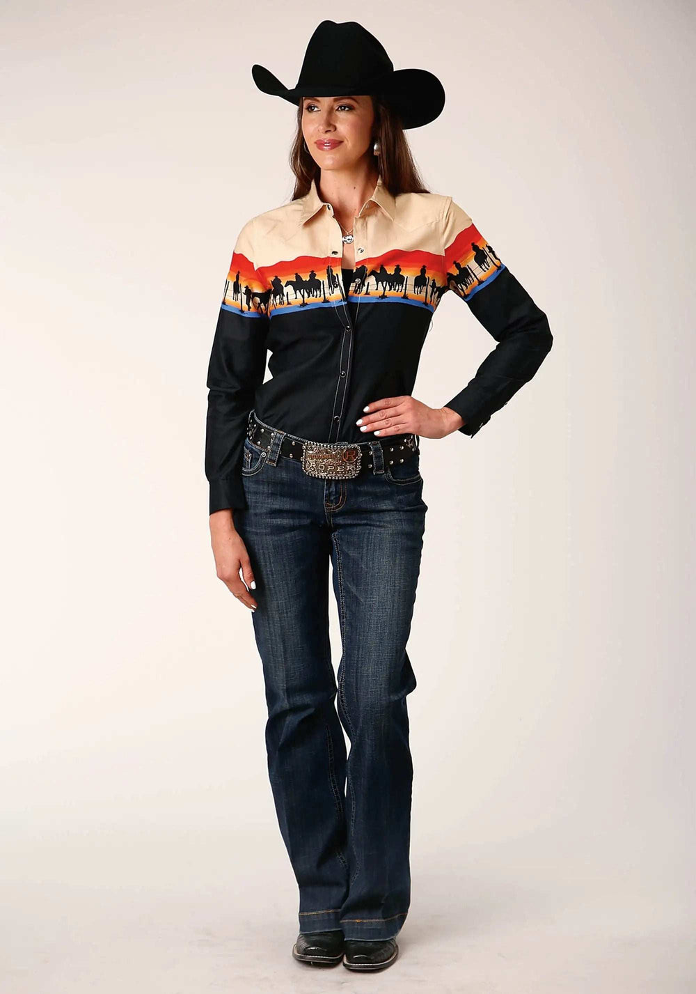 Roper Womens Long Sleeve Snap Days End Scenic Border Western Shirt - Roper - Flyclothing LLC