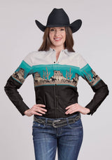 Roper Womens Long Sleeve Snap Scenic Border Western Shirt