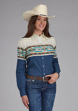 Roper Womens Vintage Aztec Border Long Sleeve Snap Western Shirt