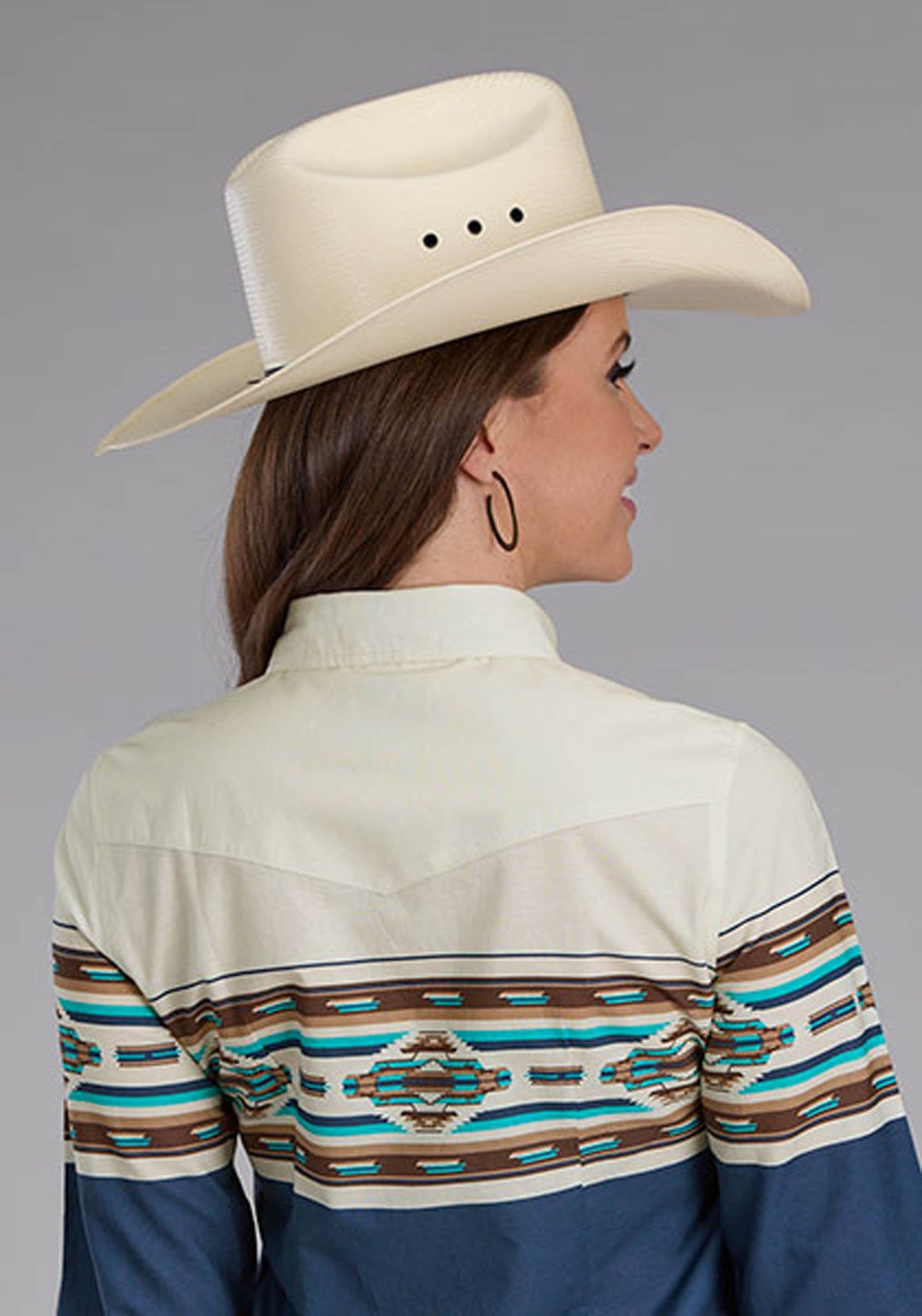 Roper Womens Vintage Aztec Border Long Sleeve Snap Western Shirt