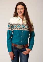 Roper Womens Long Sleeve Snap Sawtooth Border Western Shirt - Roper