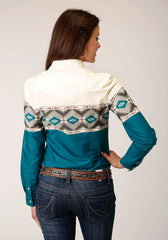 Roper Womens Long Sleeve Snap Sawtooth Border Western Shirt - Roper
