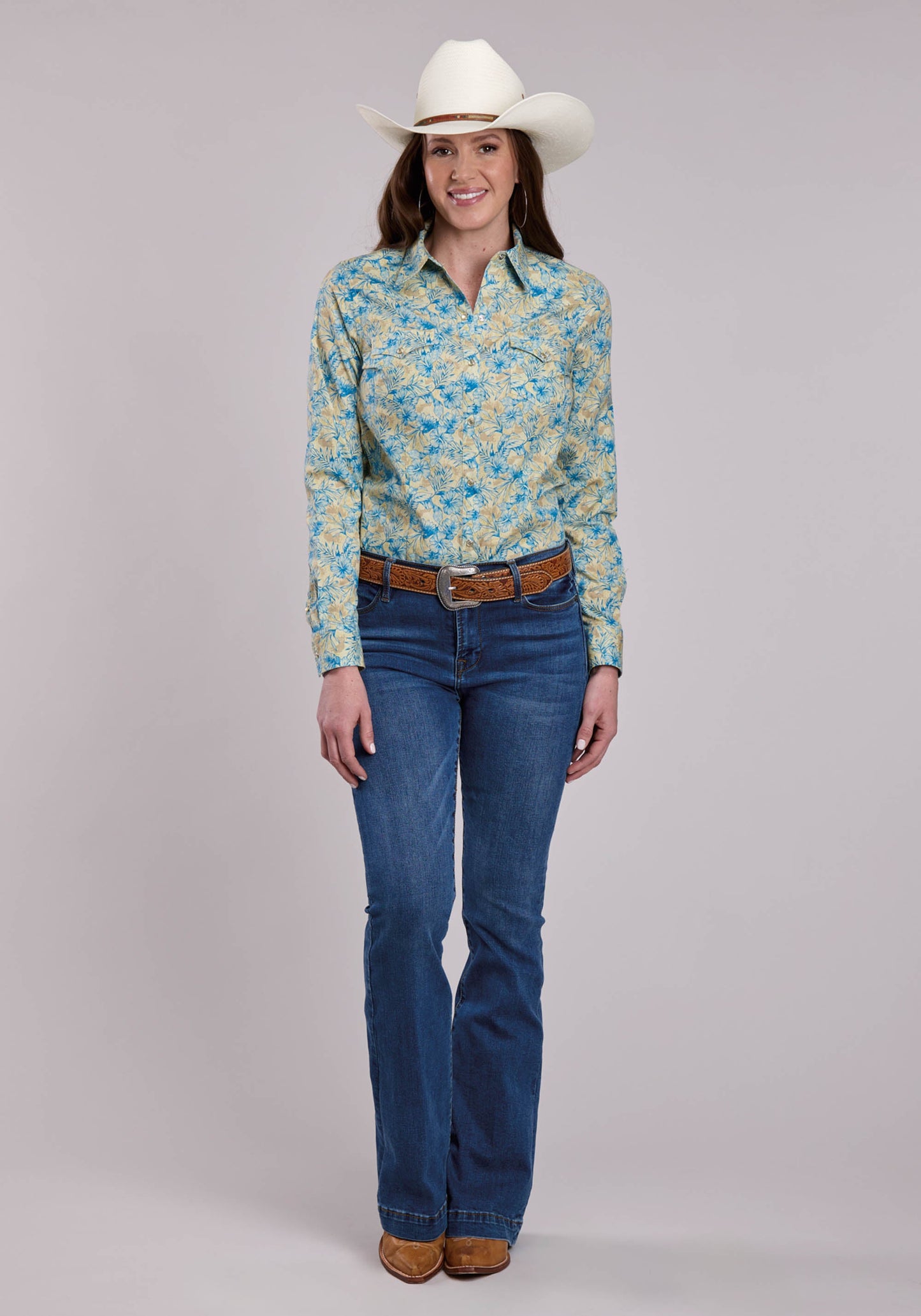Womens Roper Hibiscus Dreams Print Long Sleeve Snap Shirt