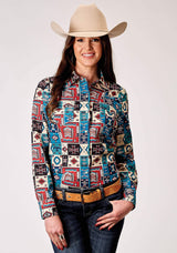 Roper Womens Long Sleeve Snap Vintage Patchwork Print Western Shirt - Roper - Flyclothing LLC